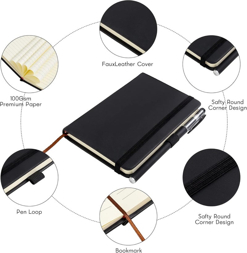 Animusphere 2Pack Pocket Notebook Small Notebook Journal Notebook 4 inches x 5.7 inches 200 Pages Leather Cover With Pen Holder Page Marker Ribbons(Black) - Image 3